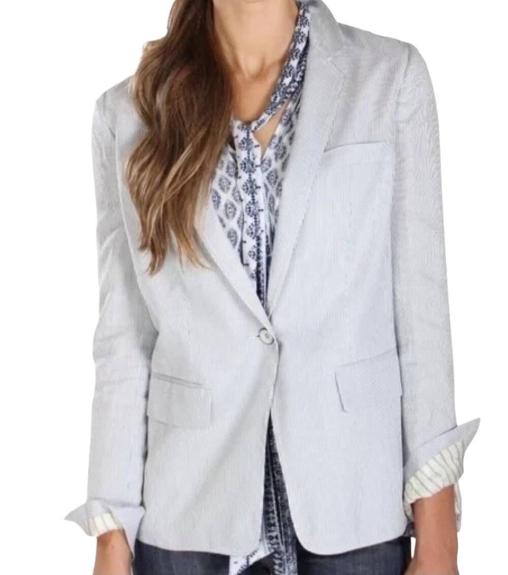 Rag&Bone Blazer Jacket Women's 6 Blue Chatham Pinstripe Relaxed Silk Preppy